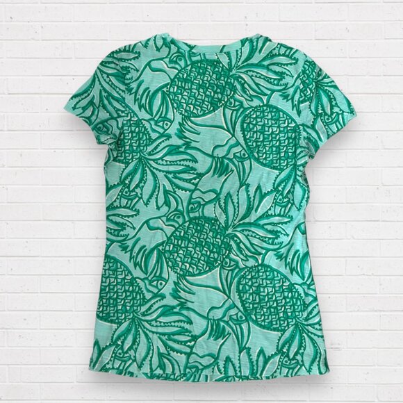 LILLY PULITZER Toucan Tango Pineapple Blue Green Short Sleeve T-Shirt Top M - Picture 3 of 3